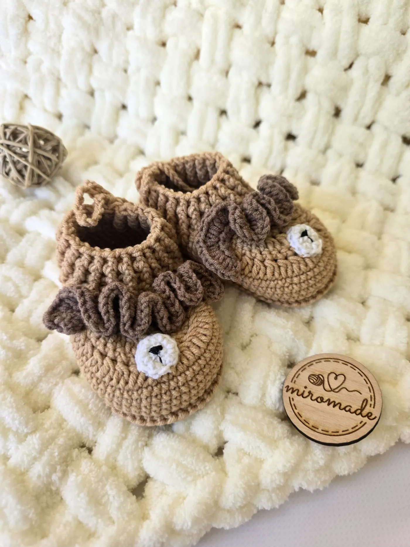 Gehäkelte Baby-Finkli Handgemacht | Beige Tier-Schuhe
