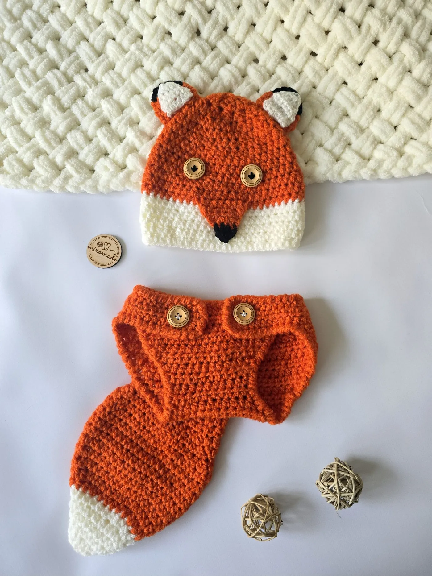 Gehäkeltes Baby-Set Handgemacht Fuchs | Mütze & Unterhose
